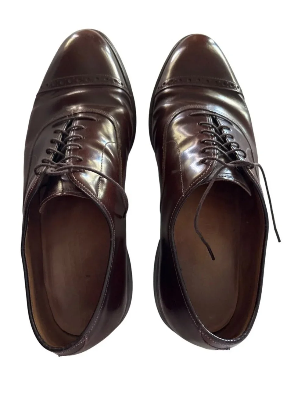 Johnston and Murphy Brown Leather Oxford Cap-Toe Dress Shoes Size 10.5 USA Made